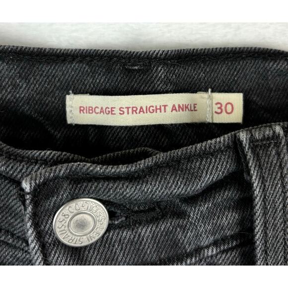 Levi's Ribcage Straight Ankle Jeans Women's Size 30 in Black Sprout - Picture 9 of 16